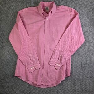 Brooks Brothers Pink Gingham Button Down Shirt Men's Large Slim Fit Cotton